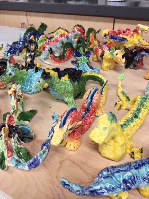 Clay Dragons Colorful dragons made of clay as a fifth grade art project