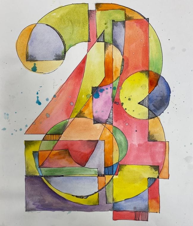 Fifth Grade Art Jasper Johns Numbers Numeral three with various shapes and patterns in the style of Jasper Johns