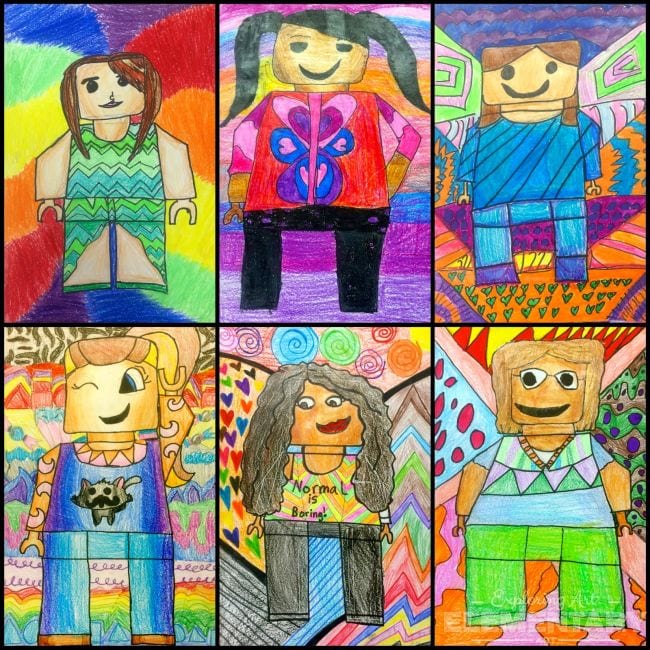 lego-portraits Colorful blocky portraits of fifth grade art students drawn in the style of LEGO minifigures