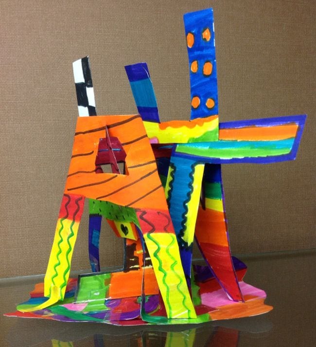 Fifth Grade Art Name Sculptures Colorful paper letters cut out and stacked