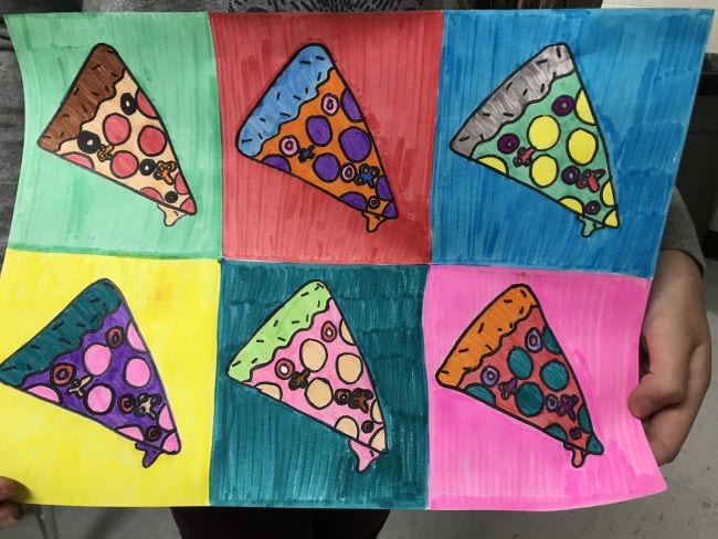 warhol-pop-art Slice of pizza illustrated in six different colors, in the style of Andy Warhol