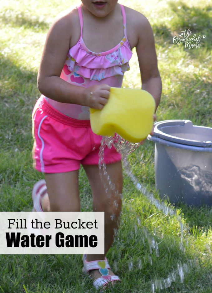 Fill the Bucket girl running with a sponge for a water activity