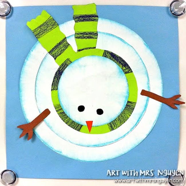 Fourth Grade Art Birds Eye View Snowman Drawing of a snowman, looking down from the top in a birds-eye view (Fourth Grade Art Projects)