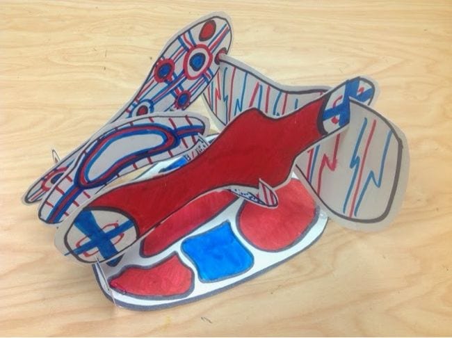 Fourth Grade Art Dubuffet Sculptures Abstract paper sculpture in red, white, and blue