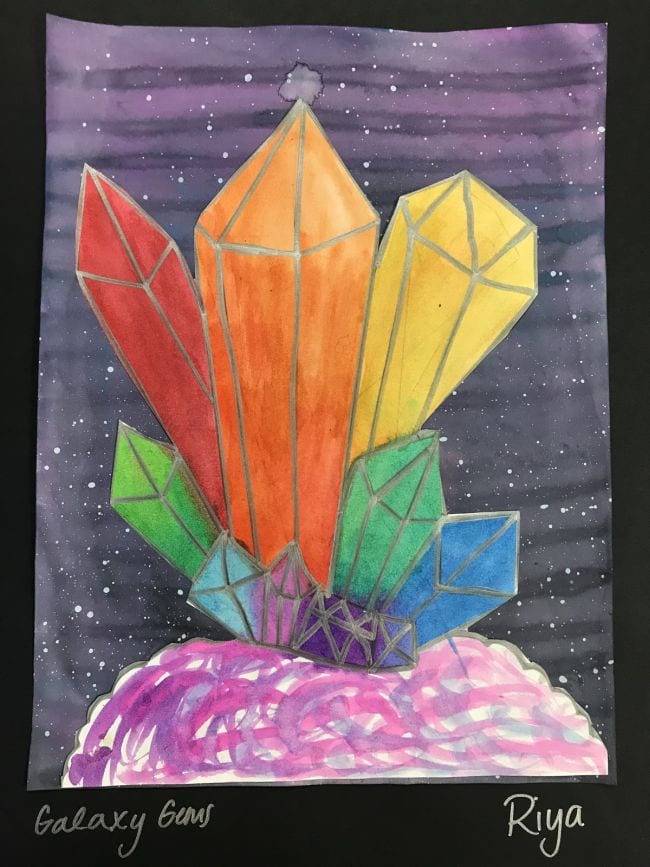 Fourth Grade Art Gem Paintings Colorful 3-D gems outlined and filled in with paint
