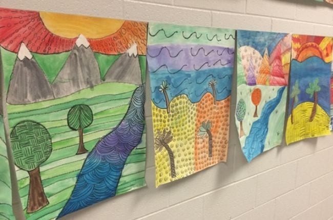 Fourth Grade Art Line Landscapes Landscape drawings made with simple lines and bright colors