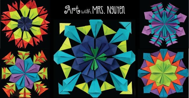 Fourth Grade Art Radial Relief Paper Sculptures Collage of colorful folded paper patterns (Fourth Grade Art Projects)