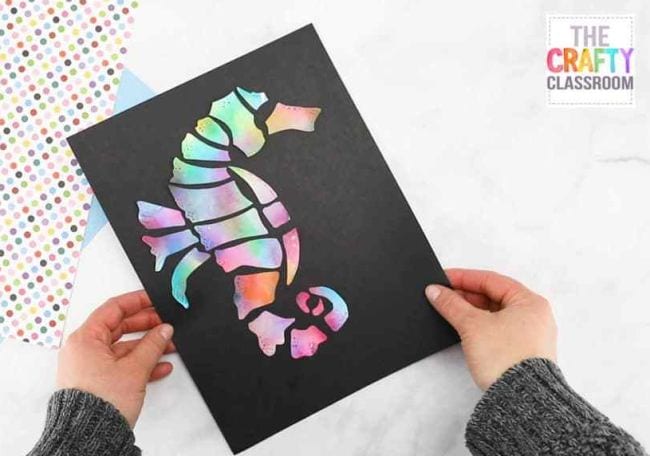 Fourth Grade Art Tissue Paper Seahorse Seahorse in pastel colors pasted on black construction paper