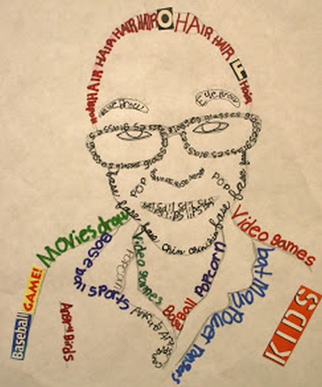 Fourth Grade Art Typography Portrait Portrait of a fourth grade art student made using words