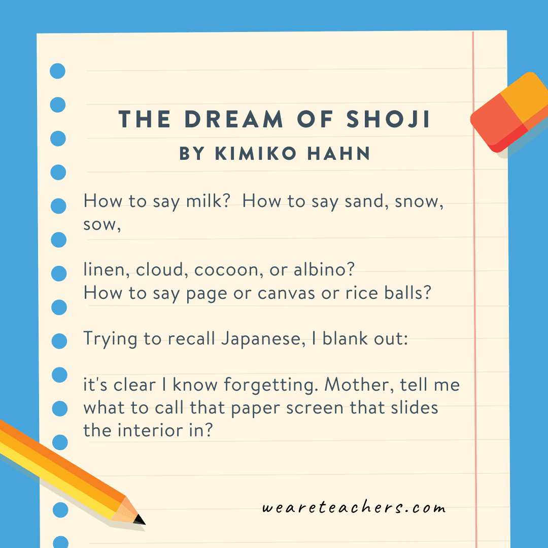 Fourth Grade Poems The Dream of Shoji by Kimiko Hahan