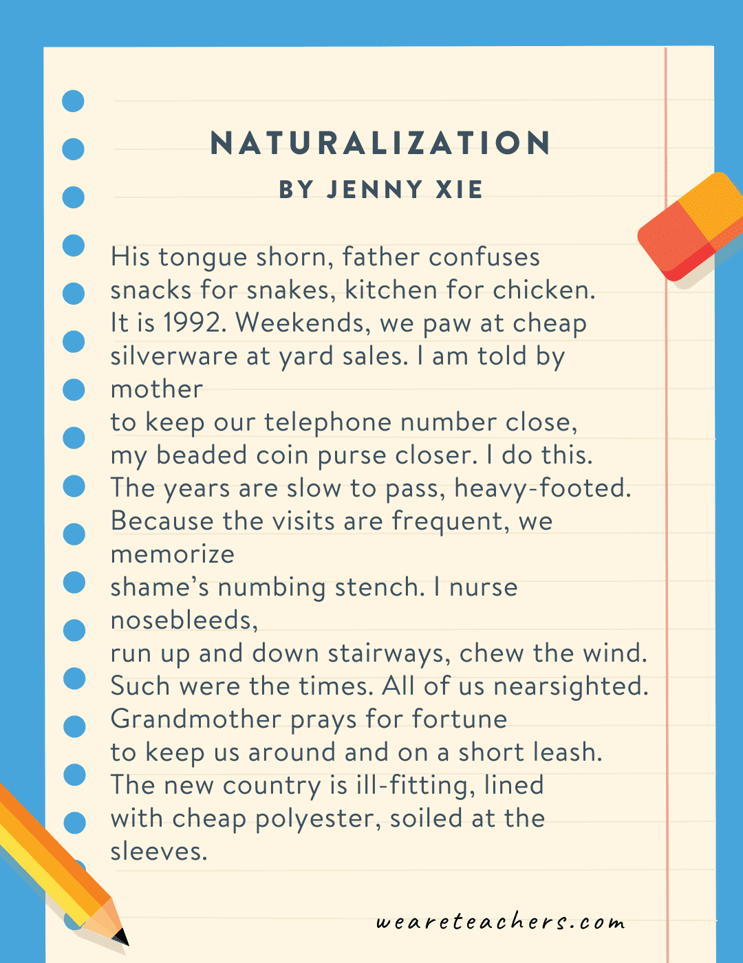 Fourth Grade Poems Naturalization by Jenny Xie