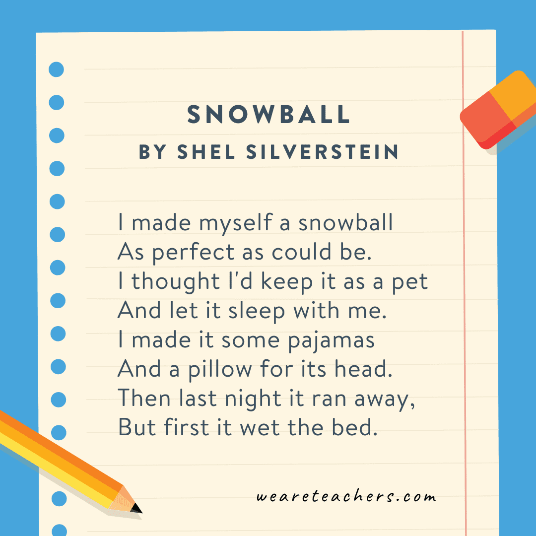 Fourth Grade Poems Snowball by Shel Silverstein an example of poems for 4th graders
