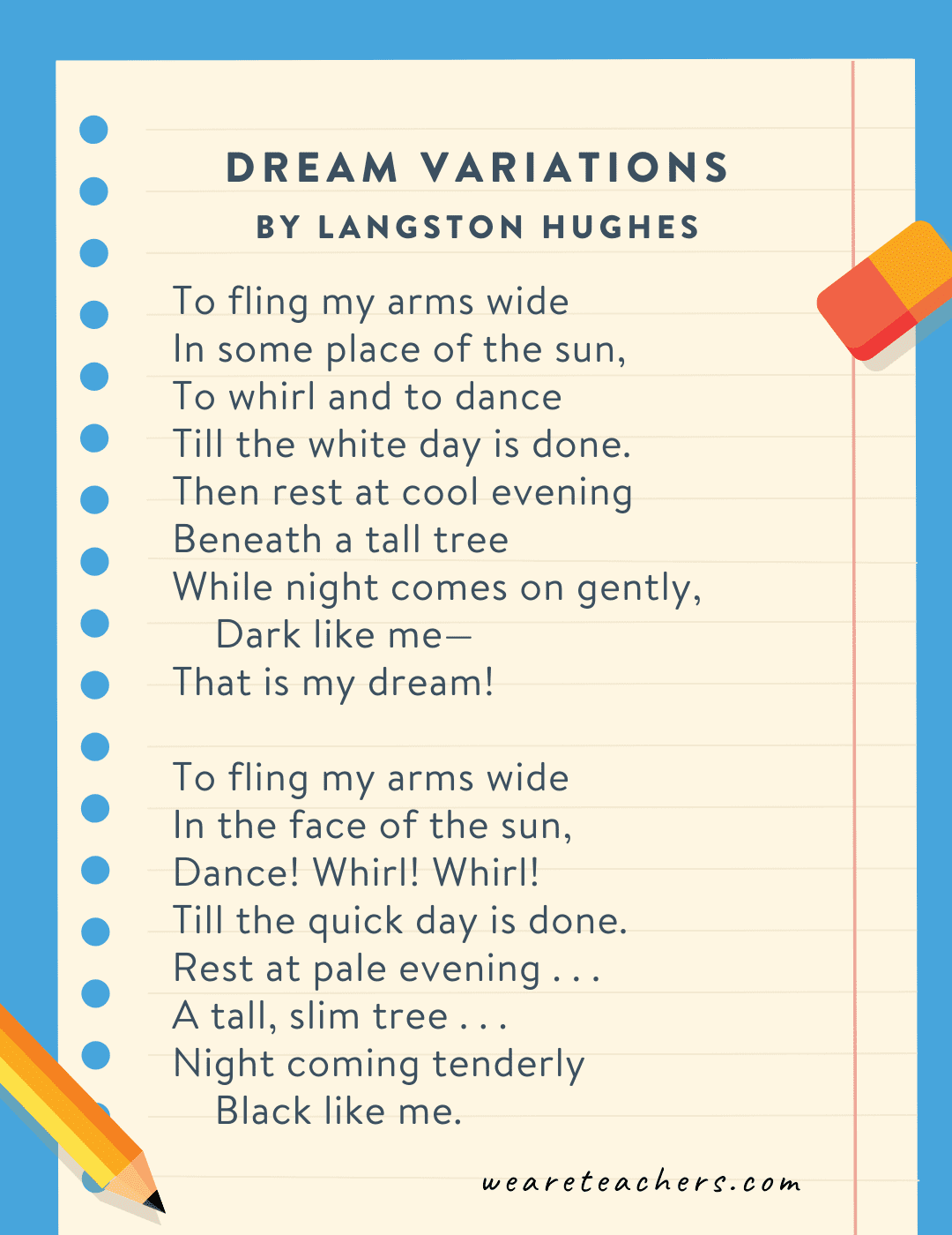Fourth Grade Poems Dream Variations by Langston Hughes