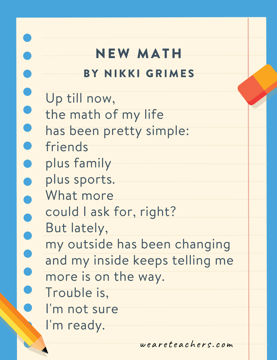 Fourth Grade Poems New Math by Nikki Grimes an example of poems for 4th graders