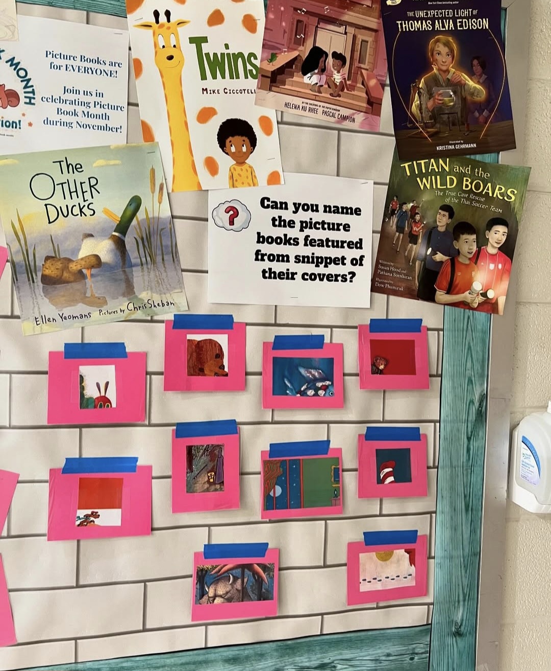 Interactive Bulletin Boards: Book Covers Bulletin board showing snippet of book covers for users to try to guess the title