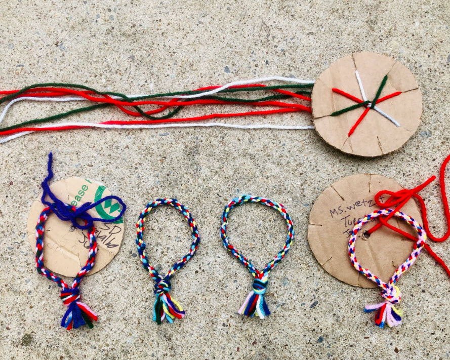 Kumihimo Friendship Bracelets Kumihimo friendship bracelets in various stages of completion