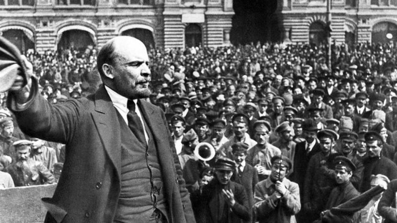 lenin-speech vladimir lenin giving a speech in front of a crowd