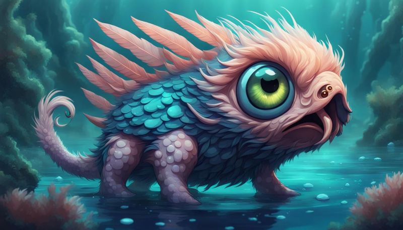 Picture Prompts: Mystery Monster Computer illustrated creature with blue scales, pink spikes, and large eyes