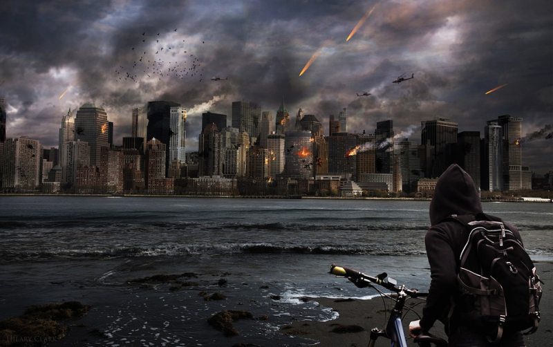 Picture Writing Prompts: War A boy stands with his bicycle watching as bombs rain down on a city skyline (Picture Writing Prompts)