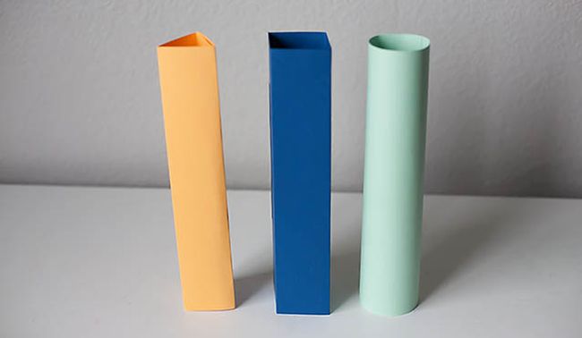 shape-columns Three pieces of paper folded into columns as circle, square, and triangle as an example of science activities for preschoolers