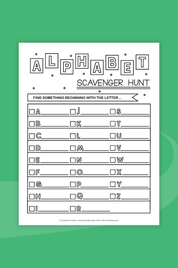 Scavenger Hunts: Alphabet Alphabet Scavenger Hunt printable worksheet