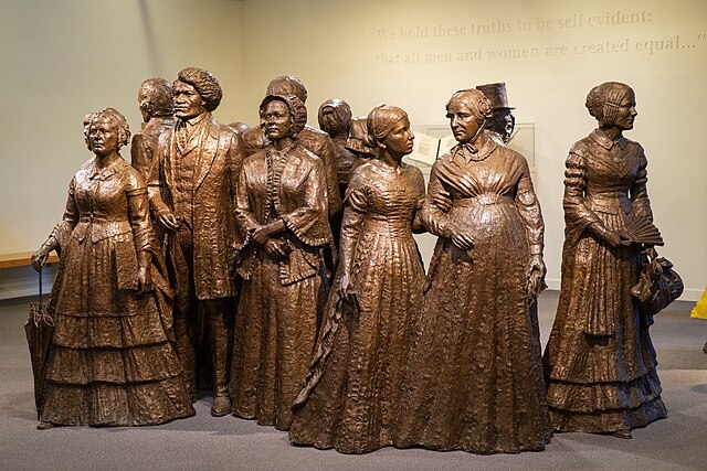 seneca-falls-women statue of seneca falls convention, women's history month ideas and activities