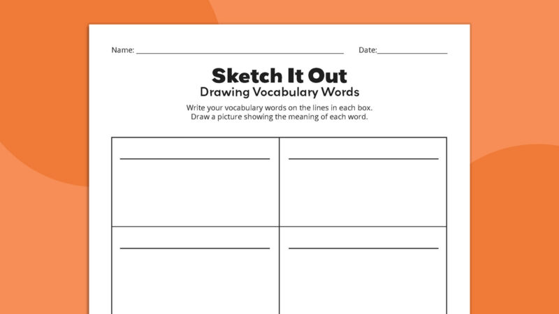 Sketch It Out Flat lay of Sketch It Out vocabulary worksheet
