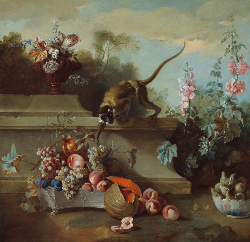 Still Life With Monkey, Fruits, and Flowers by Jean Baptiste Oudry Still Life With Monkey, Fruits, and Flowers by Jean Baptiste Oudry