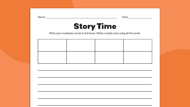 Story Time Flat lay of Story Time vocabulary worksheet