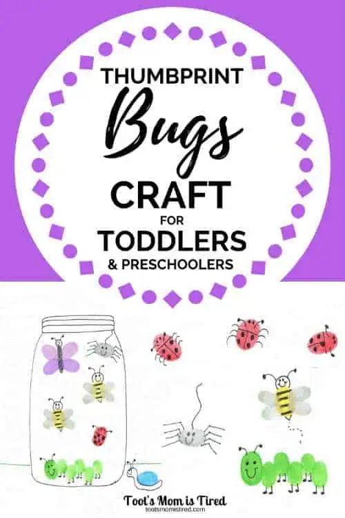 Bug Thumbprint Art A drawing of a mason jar is filled with bugs and creatures that are made from thumbprints.
