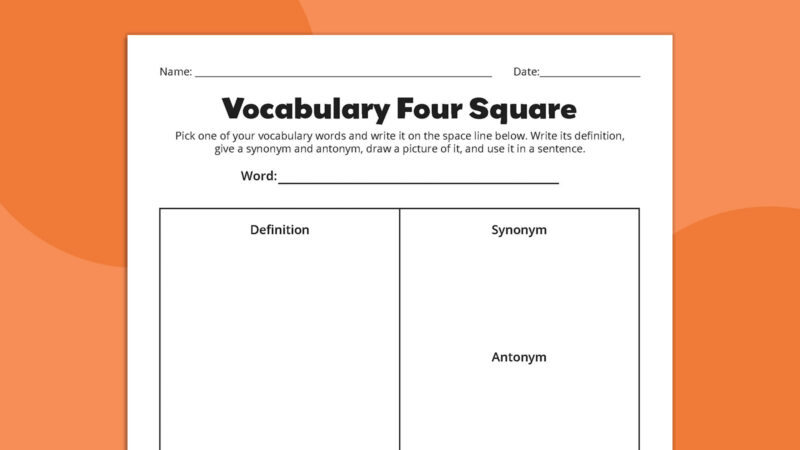 Vocabulary Four Square Flat lay of Vocabulary Four Square vocabulary worksheet